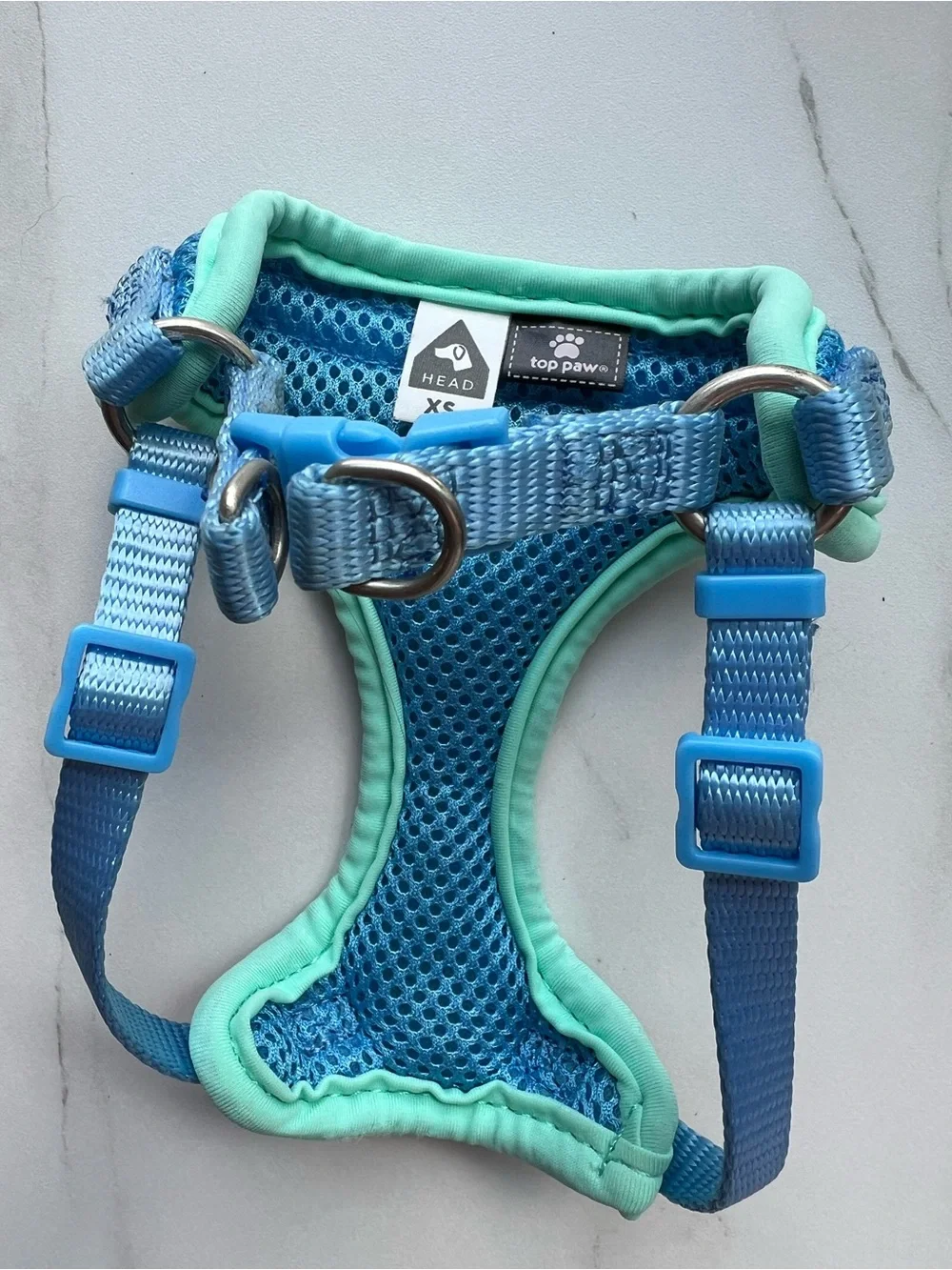 X-Small Dog Blue & Mint Mesh Harness with Crown Embroidery